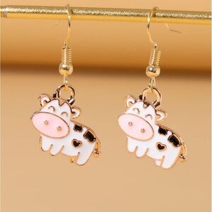 SHEIN Charming Cow Earrings in Pink and White